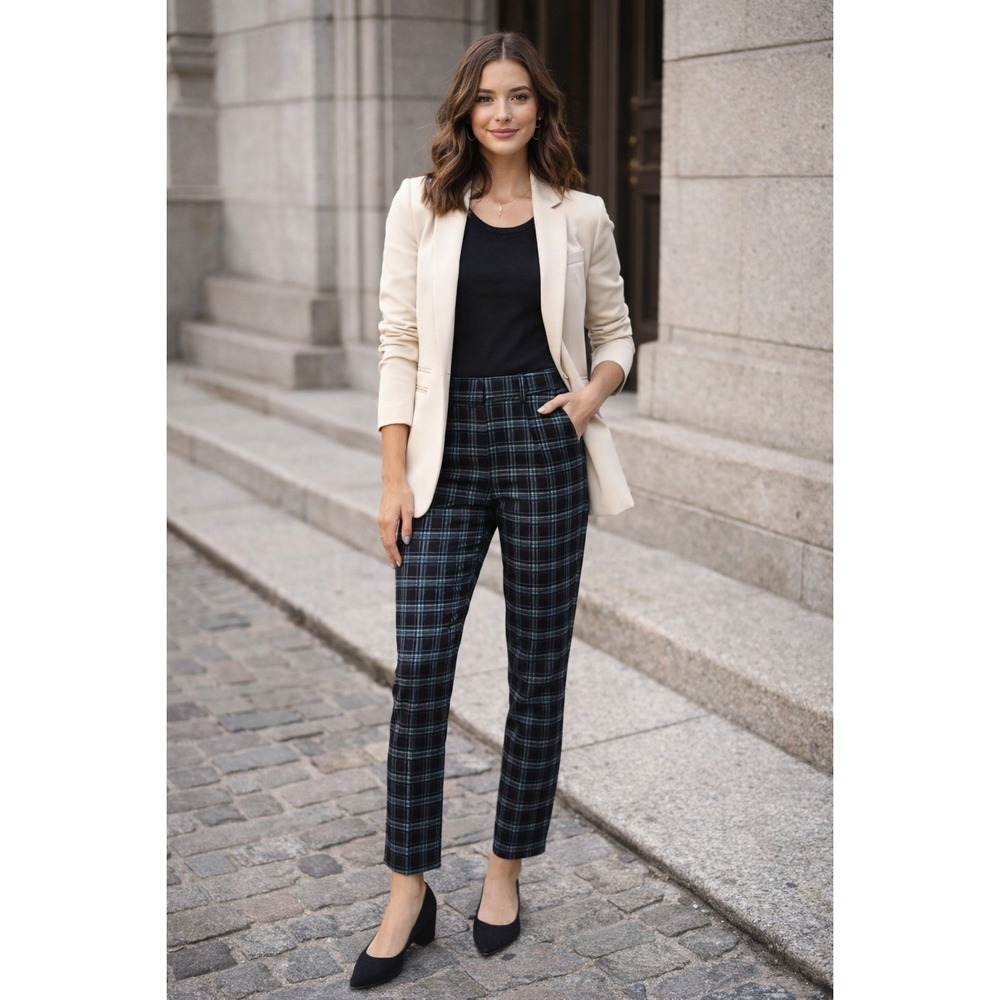 NWT Napa Valley Womens Blue‎ Black Plaid Slimming Dress Pants 12 Office Preppy